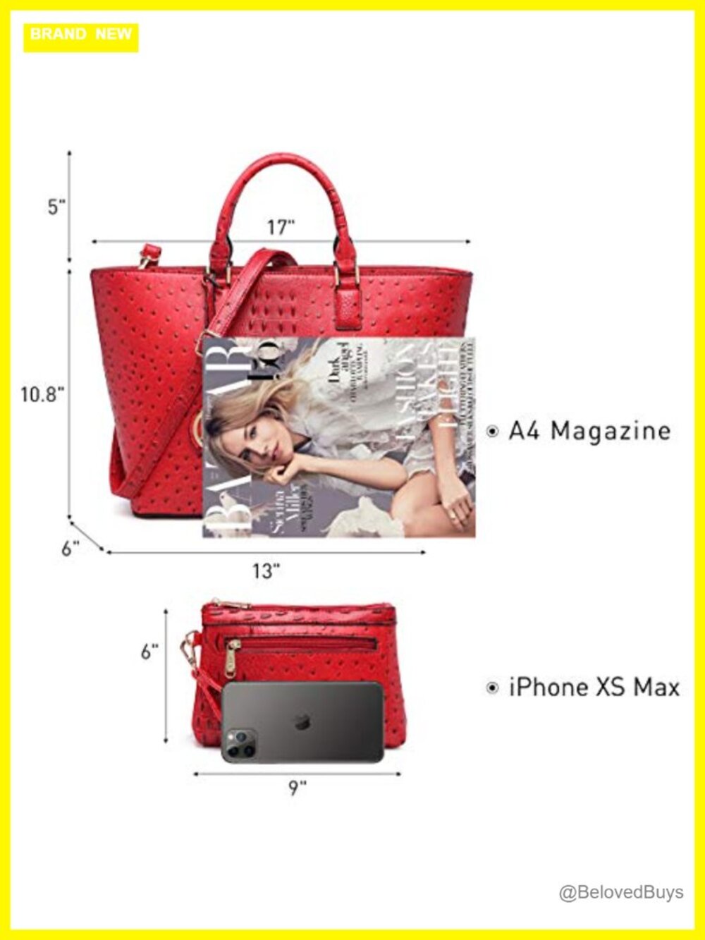 Vegan Leather Tote Bag with Matching Clutch and Tassel Work Purse - Picture 4 of 6